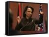 United States Secretary of State Condoleezza Rice Gestures at a News Conference-null-Framed Stretched Canvas