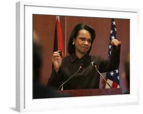United States Secretary of State Condoleezza Rice Gestures at a News Conference-null-Framed Photographic Print