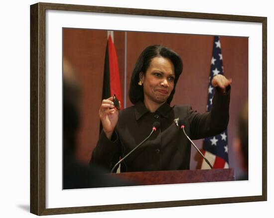 United States Secretary of State Condoleezza Rice Gestures at a News Conference-null-Framed Photographic Print