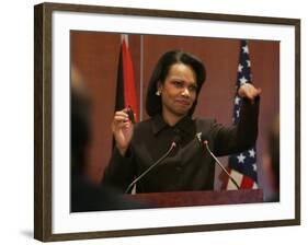 United States Secretary of State Condoleezza Rice Gestures at a News Conference-null-Framed Photographic Print