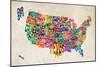 United States Text Map-Michael Tompsett-Mounted Art Print