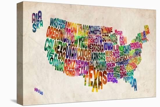 United States Text Map-Michael Tompsett-Stretched Canvas