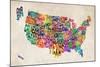 United States Text Map-Michael Tompsett-Mounted Art Print