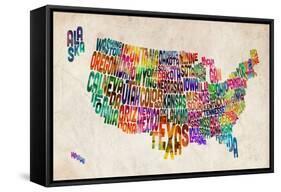 United States Text Map-Michael Tompsett-Framed Stretched Canvas