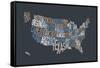 United States Text Map-Michael Tompsett-Framed Stretched Canvas