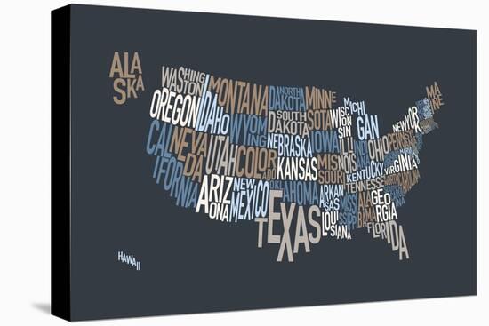 United States Text Map-Michael Tompsett-Stretched Canvas