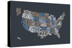 United States Text Map-Michael Tompsett-Stretched Canvas