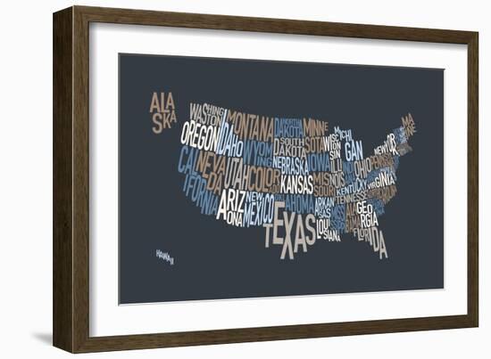 United States Text Map-Michael Tompsett-Framed Art Print