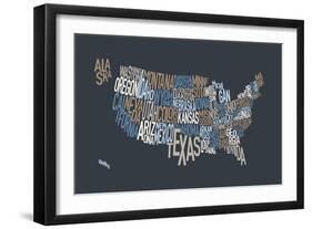 United States Text Map-Michael Tompsett-Framed Art Print