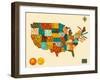 United States Typographic Map-Blue Jazzberry-Framed Art Print