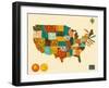 United States Typographic Map-Blue Jazzberry-Framed Art Print