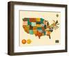 United States Typographic Map-Jazzberry Blue-Framed Art Print