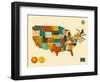 United States Typographic Map-Jazzberry Blue-Framed Art Print