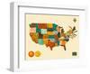 United States Typographic Map-Jazzberry Blue-Framed Art Print