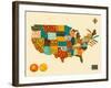 United States Typographic Map-Jazzberry Blue-Framed Art Print