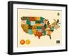 United States Typographic Map-Jazzberry Blue-Framed Art Print