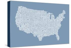 United States Typography Text Map-Michael Tompsett-Stretched Canvas