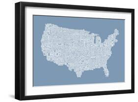 United States Typography Text Map-Michael Tompsett-Framed Art Print