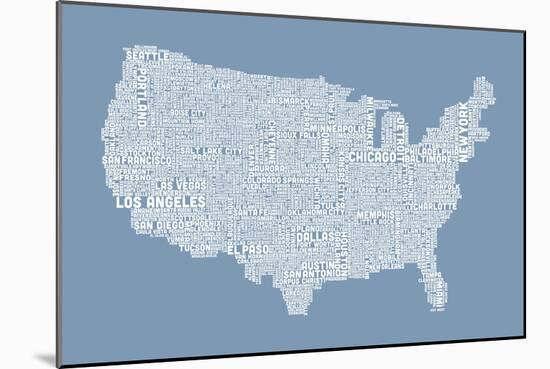 United States Typography Text Map-Michael Tompsett-Mounted Art Print