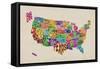 United States Typography Text Map-Michael Tompsett-Framed Stretched Canvas