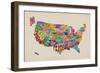 United States Typography Text Map-Michael Tompsett-Framed Art Print