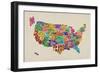 United States Typography Text Map-Michael Tompsett-Framed Art Print