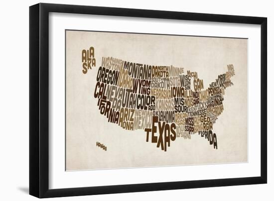 United States Typography Text Map-Michael Tompsett-Framed Art Print