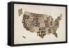 United States Typography Text Map-Michael Tompsett-Framed Stretched Canvas