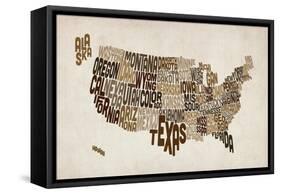 United States Typography Text Map-Michael Tompsett-Framed Stretched Canvas