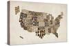 United States Typography Text Map-Michael Tompsett-Stretched Canvas