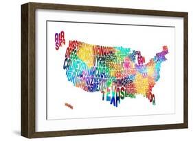 United States Typography Text Map-Michael Tompsett-Framed Art Print