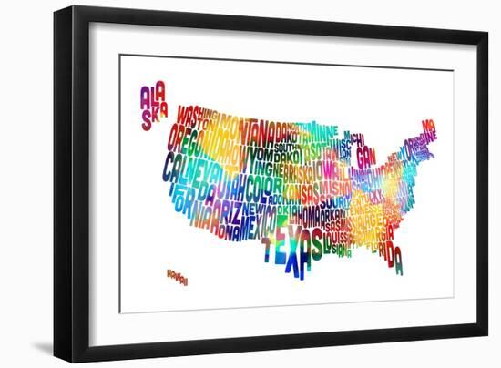 United States Typography Text Map-Michael Tompsett-Framed Art Print