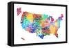 United States Typography Text Map-Michael Tompsett-Framed Stretched Canvas