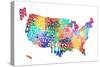 United States Typography Text Map-Michael Tompsett-Stretched Canvas