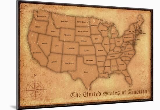 United States Vintage Style Map-null-Mounted Poster