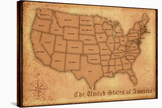 United States Vintage Style Map-null-Stretched Canvas