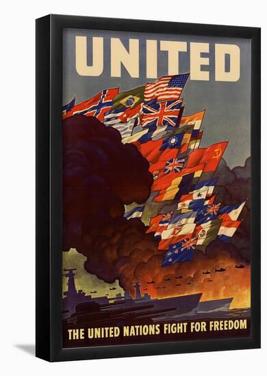 United The United Nations Fight for Freedom WWII War Propaganda Art Print Poster-null-Framed Poster