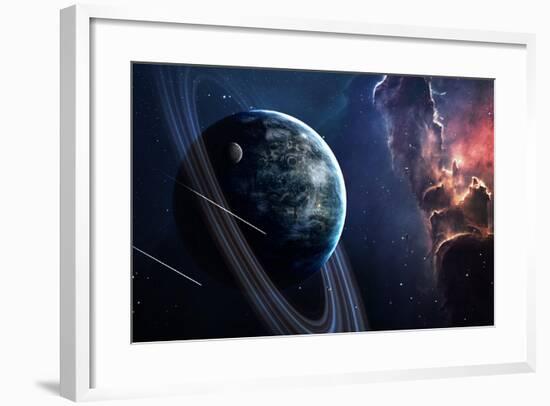 Universe Scene with Planets, Stars and Galaxies in Outer Space Showing the Beauty of Space Explorat-Forplayday-Framed Art Print