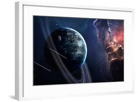 Universe Scene with Planets, Stars and Galaxies in Outer Space Showing the Beauty of Space Explorat-Forplayday-Framed Art Print