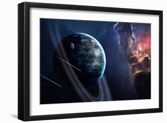 Universe Scene with Planets, Stars and Galaxies in Outer Space Showing the Beauty of Space Explorat-Forplayday-Framed Art Print
