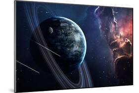 Universe Scene with Planets, Stars and Galaxies in Outer Space Showing the Beauty of Space Explorat-Forplayday-Mounted Art Print