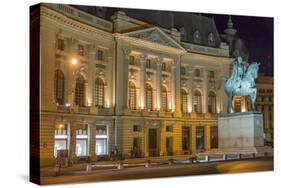 University Library and Statue of King Carol I, Bucharest, Romania, Europe-Rolf Richardson-Stretched Canvas