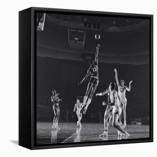 University of Kansas Basketball Player Wilt Chamberlain (C) Playing in a School Game, 1957-George Silk-Framed Stretched Canvas