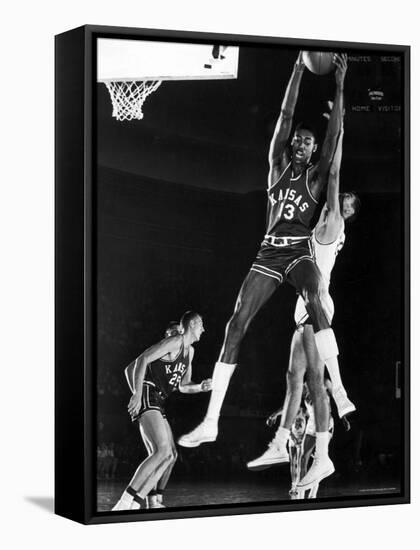 University of Kansas Basketball Star Wilt Chamberlain Playing in a Game-George Silk-Framed Stretched Canvas