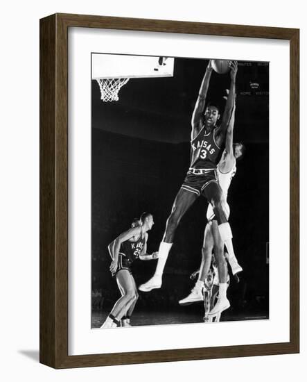 University of Kansas Basketball Star Wilt Chamberlain Playing in a Game-George Silk-Framed Premium Photographic Print