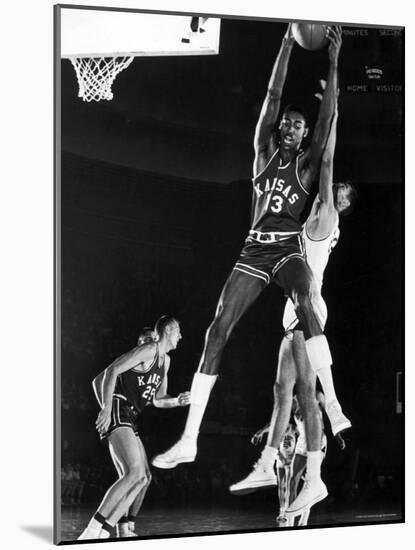 University of Kansas Basketball Star Wilt Chamberlain Playing in a Game-George Silk-Mounted Premium Photographic Print