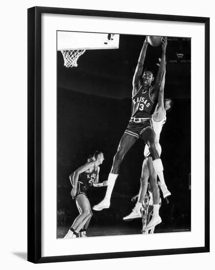 University of Kansas Basketball Star Wilt Chamberlain Playing in a Game-George Silk-Framed Premium Photographic Print