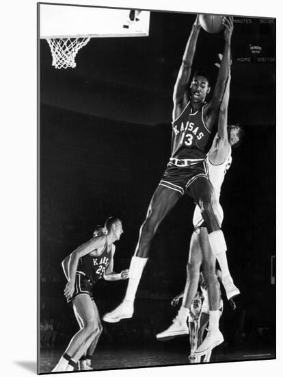 University of Kansas Basketball Star Wilt Chamberlain Playing in a Game-George Silk-Mounted Premium Photographic Print