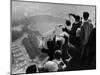 University of Pittsburgh Students Cheering Wildly from Atop Cathedral of Learning, School's Campus-George Silk-Mounted Photographic Print