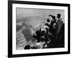 University of Pittsburgh Students Cheering Wildly from Atop Cathedral of Learning, School's Campus-George Silk-Framed Photographic Print